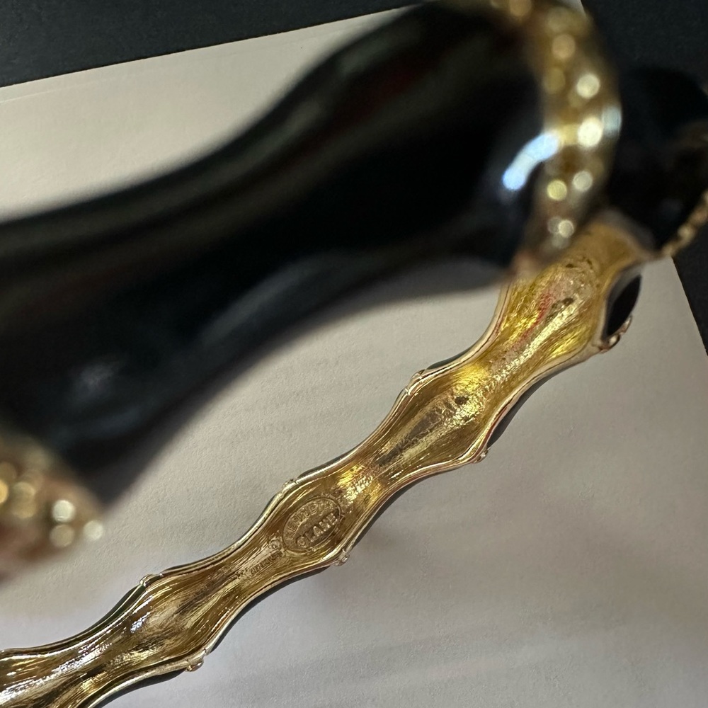 Kenneth Jay Lane Gold Plated Black Enamel Bamboo Bangle Bracelet Vintage - Picture 7 of 9